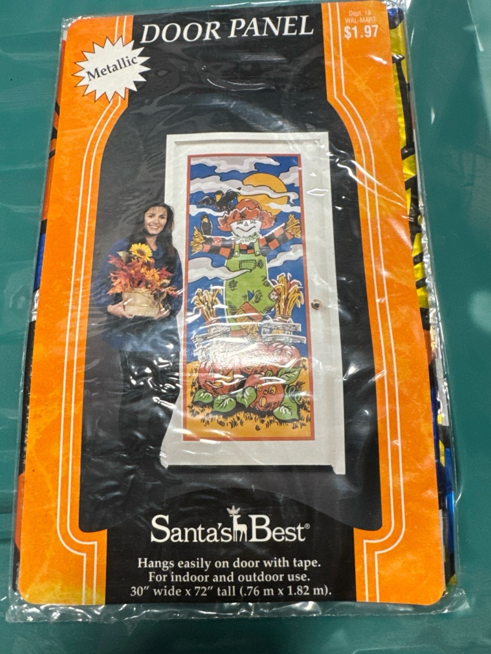 Santa's Best Metallic Door Panel - Orange, Black, Multicolor scarecrow scene